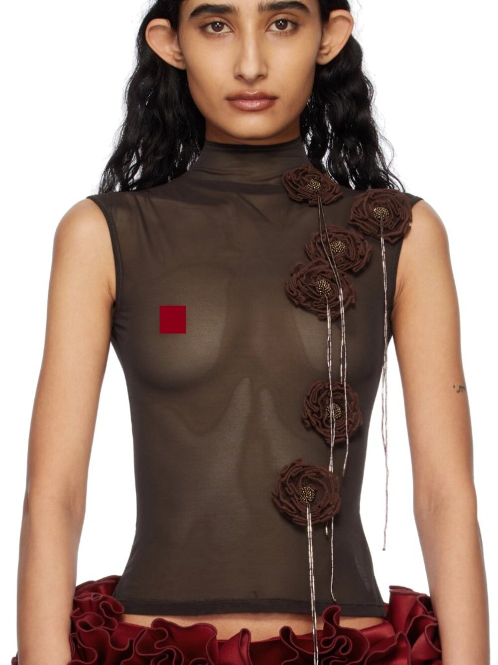 Fanci Club Brown Amber Embroidered Tank Top
